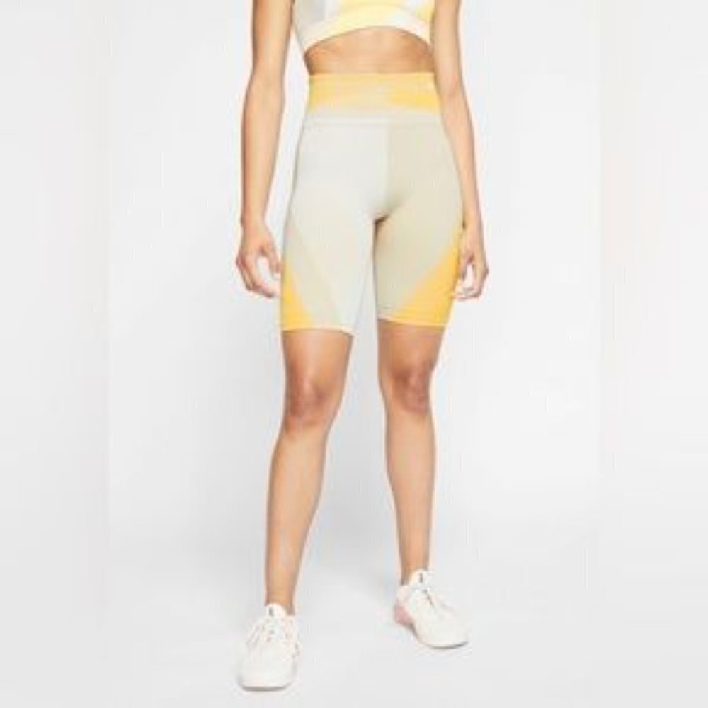 Nike Women's Yellow Grey Icon Clash Seamless Training Shorts Size Medium